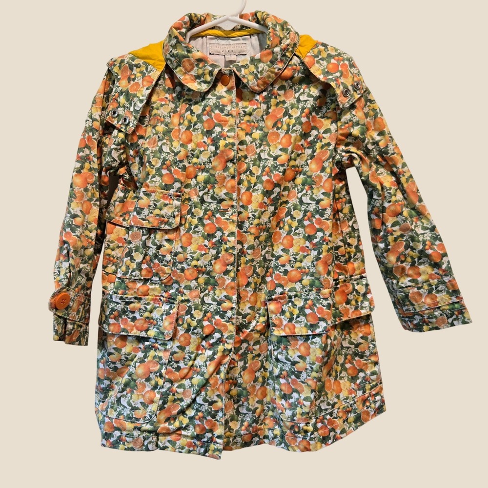 Stella McCartney Kids Citrus Orange Print Hooded Utility Jacket Coat Size 6Y